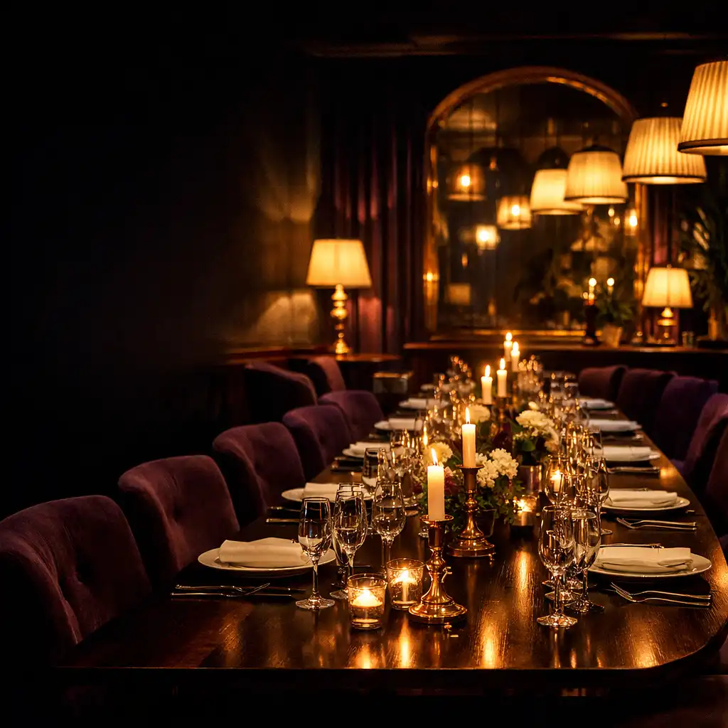 Vorbereiteter Tisch für einen privaten Abend in elegantem Restaurantambiente